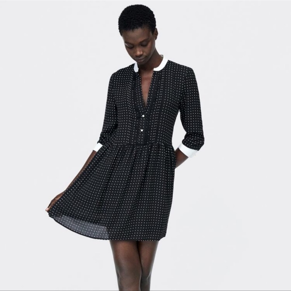 Zara Polka Dot Mini Dress Pearl Buttons
